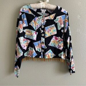 Paradiso Vintage Colorful Patterned with Beaded Hemline- Small